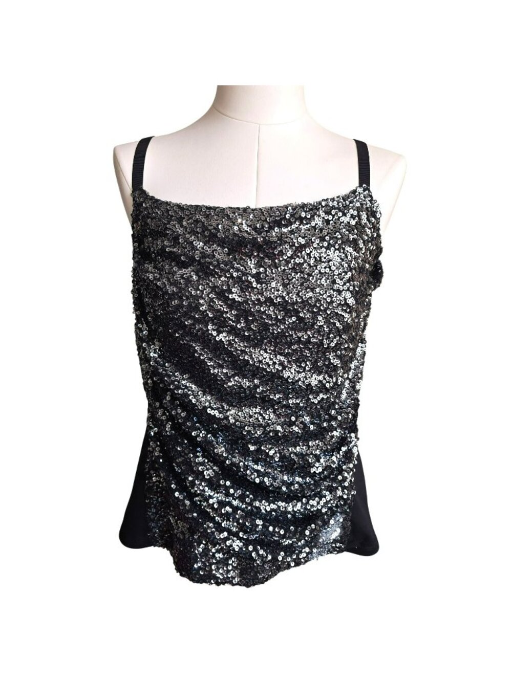 Lane Bryant NWT Black & Silver Sequined Sleeveless Top Draping Size 14 JJ3867